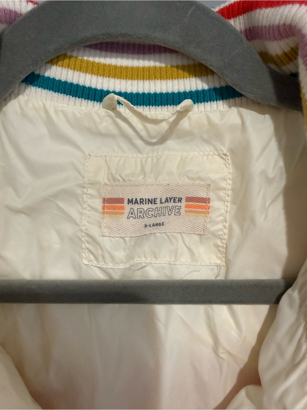 Marine Layer Archive Collection Cream Quilted Rainbow Stripe Puffer Vest - Picture 2 of 4